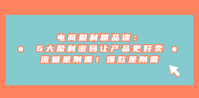 电商 盈利精品课：6大盈利 密码让产品更好卖，流量是刚需！爆款是刚需狐狸致富吧-狐狸副业网-扶苏副业网狐狸致富吧