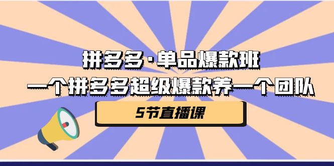 拼多多·单品爆款班，一个拼多多超级爆款养一个团队（5节直播课）狐狸致富吧-狐狸副业网-扶苏副业网狐狸致富吧