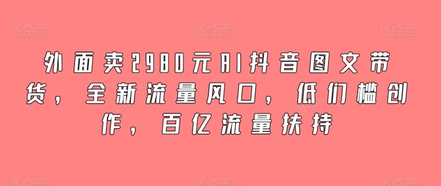 外面卖2980元AI抖音图文带货，全新流量风口，低们槛创作，百亿流量扶持狐狸致富吧-狐狸副业网-扶苏副业网狐狸致富吧