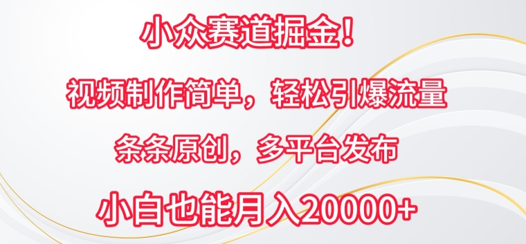 小众赛道掘金，视频制作简单，轻松引爆流量，条条原创，多平台发布狐狸致富吧-狐狸副业网-扶苏副业网狐狸致富吧