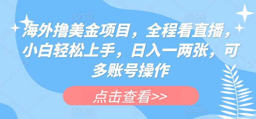 海外撸美金项目，全程看直播，小白轻松上手，日入一两张，可多账号操作狐狸致富吧-狐狸副业网-扶苏副业网狐狸致富吧