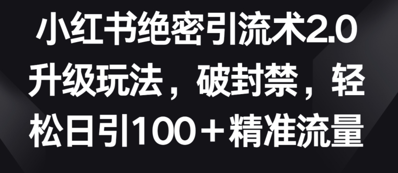 小红书绝密引流术2.0升级玩法，破封禁，轻松日引100+精准流量狐狸致富吧-狐狸副业网-扶苏副业网狐狸致富吧