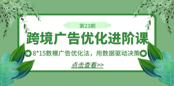 跨境广告·优化进阶课·第23期，8*15数模广告优化法，用数据驱动决策狐狸致富吧-狐狸副业网-扶苏副业网狐狸致富吧