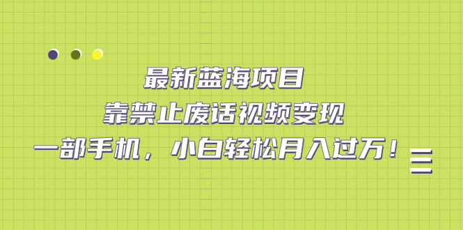 最新蓝海项目，靠禁止废话视频变现，一部手机，小白轻松月入过万！狐狸致富吧-狐狸副业网-扶苏副业网狐狸致富吧