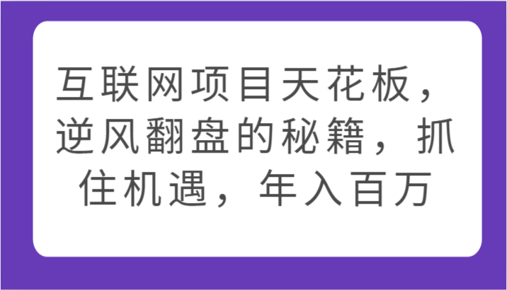 互联网项目天花板，逆风翻盘的秘籍，抓住机遇，年入百万狐狸致富吧-狐狸副业网-扶苏副业网狐狸致富吧