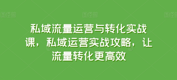 私域流量运营与转化实战课，私域运营实战攻略，让流量转化更高效狐狸致富吧-狐狸副业网-扶苏副业网狐狸致富吧