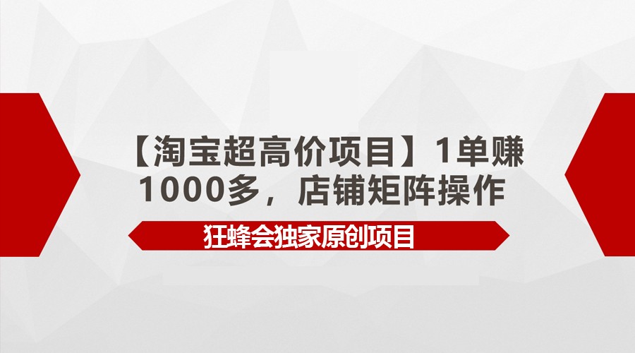 【淘宝超高价项目】1单赚1000多，店铺矩阵操作狐狸致富吧-狐狸副业网-扶苏副业网狐狸致富吧