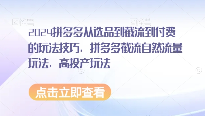 2024拼多多从选品到截流到付费的玩法技巧，拼多多截流自然流量玩法，高投产玩法狐狸致富吧-狐狸副业网-扶苏副业网狐狸致富吧