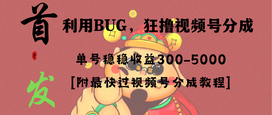 全网独家首发，视频号BUG，超短期项目，单号每日净收益300-5000！狐狸致富吧-狐狸副业网-扶苏副业网狐狸致富吧