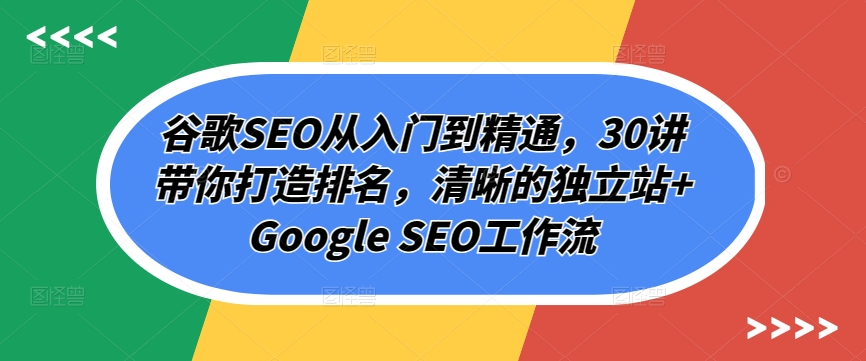 谷歌SEO从入门到精通，30讲带你打造排名，清晰的独立站+Google SEO工作流狐狸致富吧-狐狸副业网-扶苏副业网狐狸致富吧
