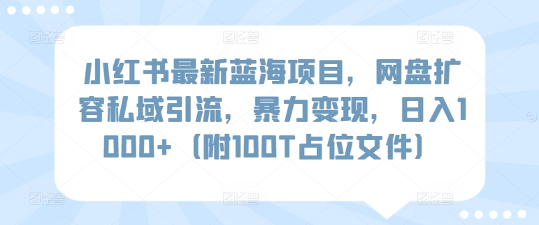 小红书最新蓝海项目，网盘扩容私域引流，暴力变现，日入1000+（附100T占位文件）狐狸致富吧-狐狸副业网-扶苏副业网狐狸致富吧