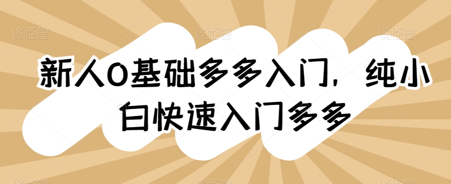 新人0基础多多入门，​纯小白快速入门多多狐狸致富吧-狐狸副业网-扶苏副业网狐狸致富吧