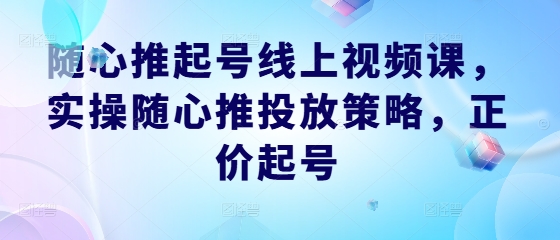 随心推起号线上视频课，实操随心推投放策略，正价起号狐狸致富吧-狐狸副业网-扶苏副业网狐狸致富吧