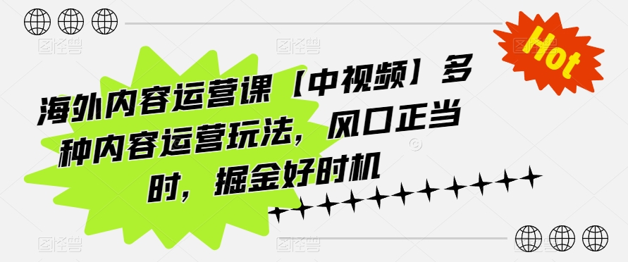 海外内容运营课【中视频】多种内容运营玩法，风口正当时，掘金好时机狐狸致富吧-狐狸副业网-扶苏副业网狐狸致富吧