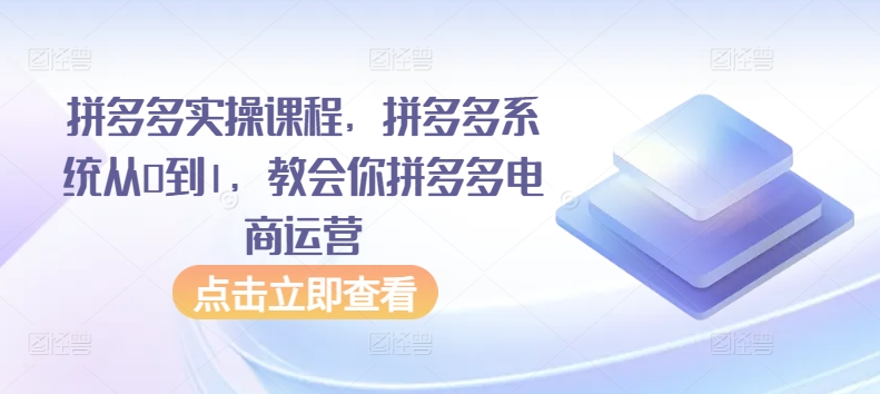 拼多多实操课程，拼多多系统从0到1，教会你拼多多电商运营狐狸致富吧-狐狸副业网-扶苏副业网狐狸致富吧