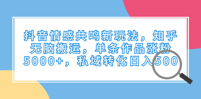 抖音情感共鸣新玩法，知乎无脑搬运，单条作品涨粉5000+，私域转化日入500狐狸致富吧-狐狸副业网-扶苏副业网狐狸致富吧