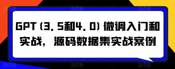 GPT(3.5和4.0)微调入门和实战，源码数据集实战案例狐狸致富吧-狐狸副业网-扶苏副业网狐狸致富吧